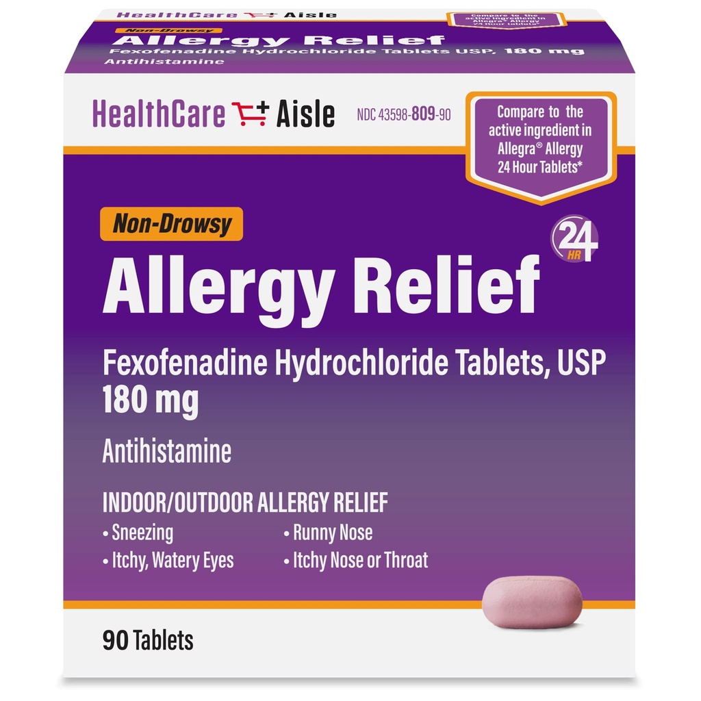 HealthCareAisle Allergie Relief - Fexofenadine Hydrodide Tablets USP, 180 mg, 90 Tablets, Allergie Medicatie, Niet-Drowsy 24-uurs Relief