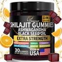 Shilajit Gummies, Shilajit Pure Himalaya Gummies met Ashwagandha, Black Seed Oil, Sugar Free Shilajit Gummies voor mannen & vrouwen, 30 Count, Orange Flavor