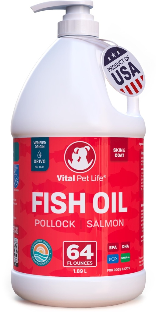 Visolie voor honden - gezonde huid & jas, zalm, pollock, alle natuurlijke supplement voor huisdieren, jeukende krassen Allergie & ontsteking verdediging, Omega 3 EPA DHA, hersenen & hart gezondheid, 64 oz