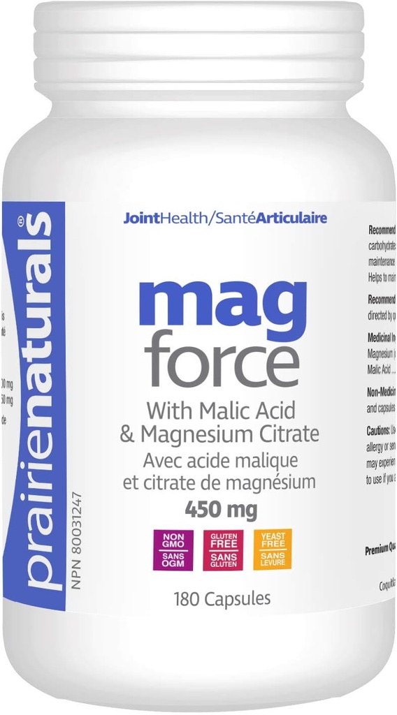Prairie Naturals Mag Force Magnesium & Malic Acid Capsules, 180 Tel.