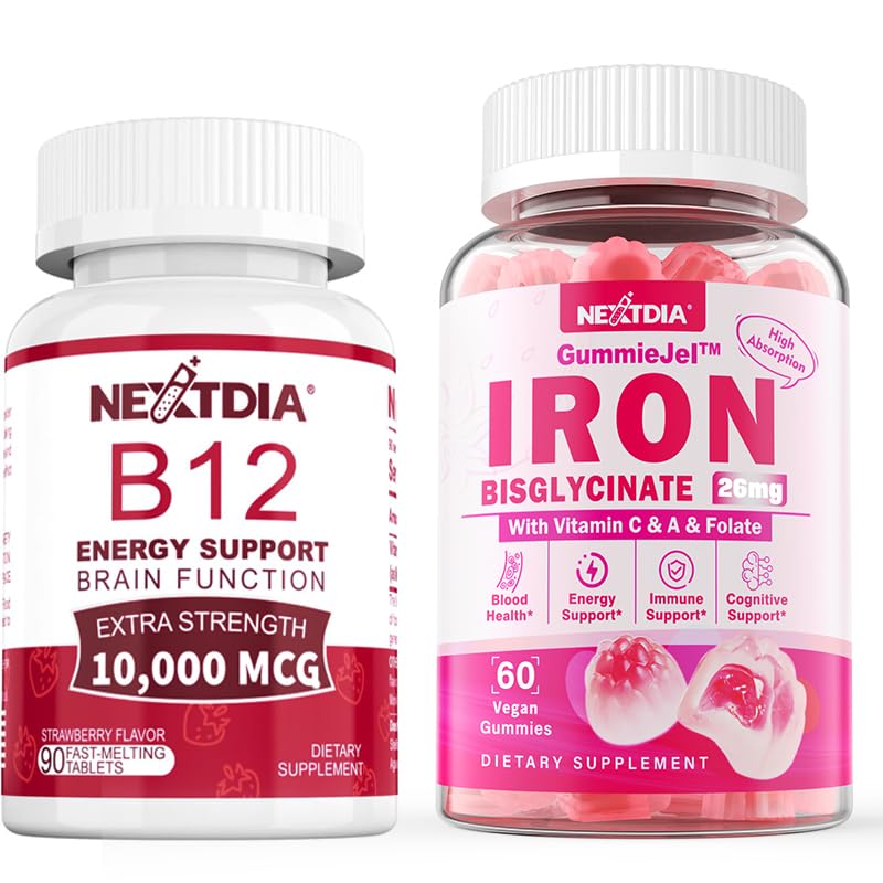Gommies remplis de fer 26mg+ Vitamine B12, méthylcobalamine 10000 mcg Comprimés