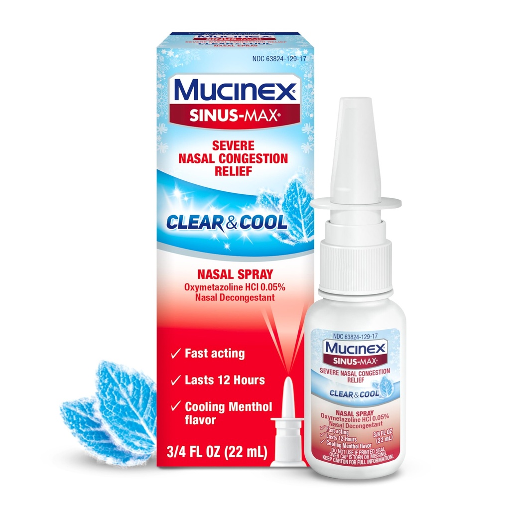 Mucinex Sinus-Max Neus Spray Decongestant, 12 uur over-The-Counter Medicatie Neus Spray voor Sinus Relief, Neus Decongestanten voor Volwassenen & Sinus Congestie, Koeling Menthol, 0,75 Fl Oz