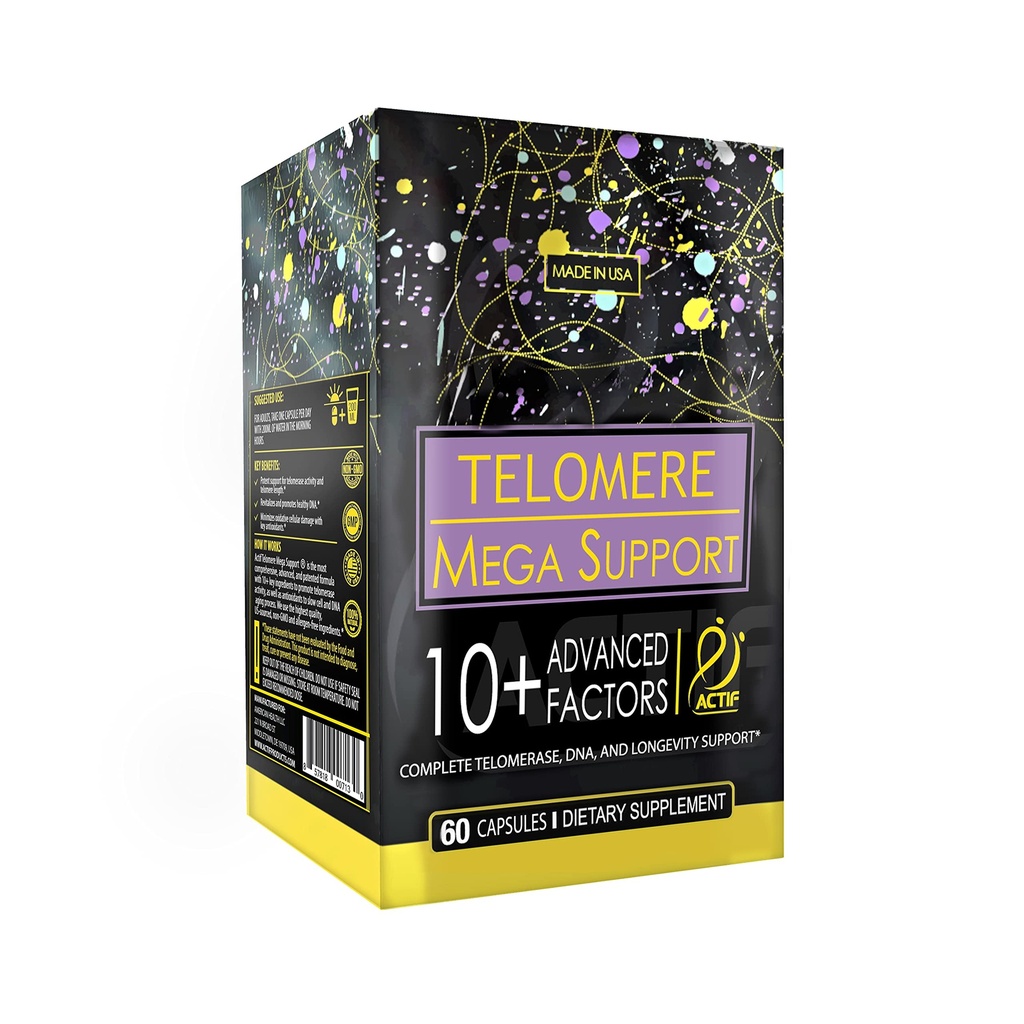 ACTIF Telomere Mega Support with 10+ Factors, Non-GMO, Telomerase and DNA Supplement for Energy, Memory and Anti-Aging, Made in USA, 60 Count