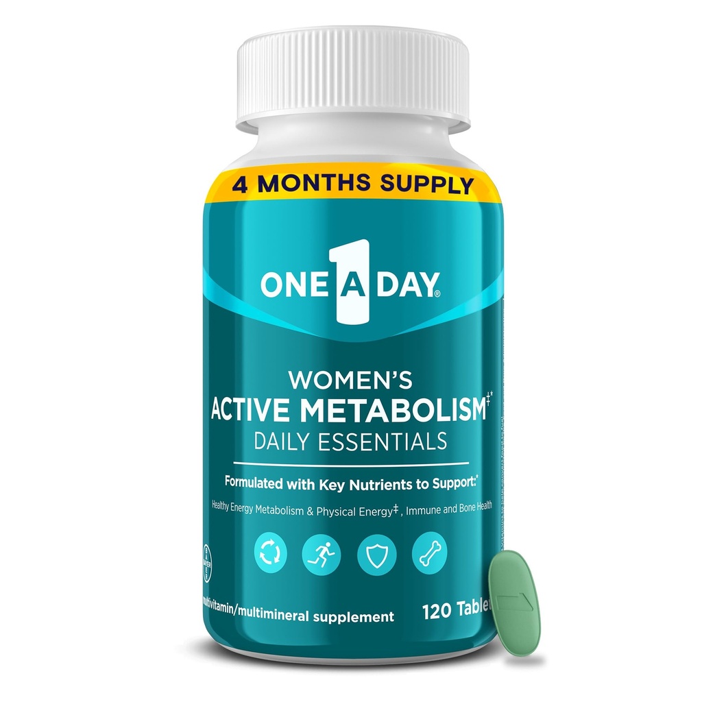 One A Day Women's Active Metabolisme Daily Essential, Multivitamine for Women, Metabolisme Support, Vitamines for Women with All 8 B-Vitamins, Vitamine D, Magnesium & Meer,120 Tellen