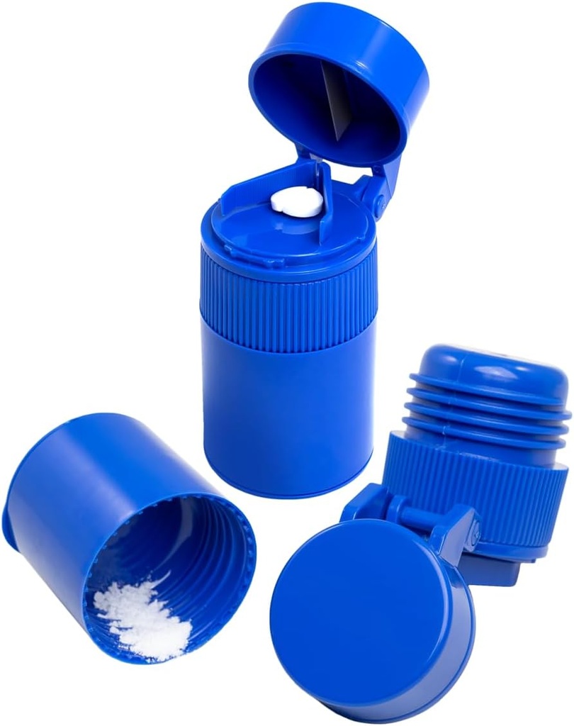 EZY DOSE 3 Compartiment Pill Crusher, Cutter en Grinder, dagelijks gebruik, veilig snijden pillen, vitamines, tabletten, nauwkeurig en gemakkelijk snijden, roestvrij staal Blade, verwijderbare Drinkbeker, Blauw, BPA Gratis