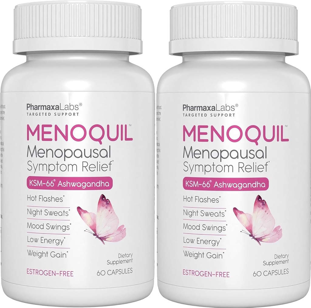Le soulagement du symptôme de la force ménopause aide à combattre la ménopause, les éclairs chauds, les sueurs nocturnes et les ailes d'humeur pour favoriser le sommeil reposant et le renforcement énergétique - 60 capsules (paquet de 2)
