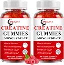 (2 Pack) Créatine monohydratée Gommies Sans sucre Créatine à croquer pour la construction de muscles,Bost Focus,Strength,Endurance, 5g Créatine monohydratée Gommy pour les hommes et les femmes, 4X plus forte que les capsules en poudre