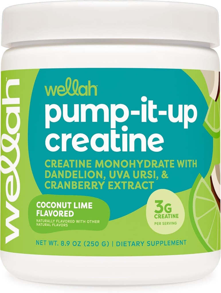 Wellah Creatine for Women (50 Servings, Coconut Lime) - Creatine Monohydrate with Dandelion & Cranberry Extract