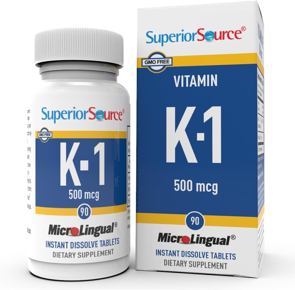 Superior Bron Vitamine K1 500 mcg - Bone Strength & Health Support Supplement - Vitamine K Supplement Aids Blood Health & Calcium Absorptie - 100 Sublingual Dissolving Tablets