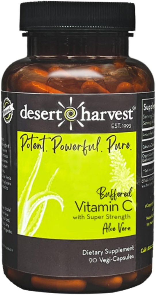 Desert Harvest Gebufferde Vitamine C Supplement met Aloë Vera voor Absorptie - Antioxidant Ondersteuning, Immuun Ondersteuning, IC Ondersteuning - 90 Capsules