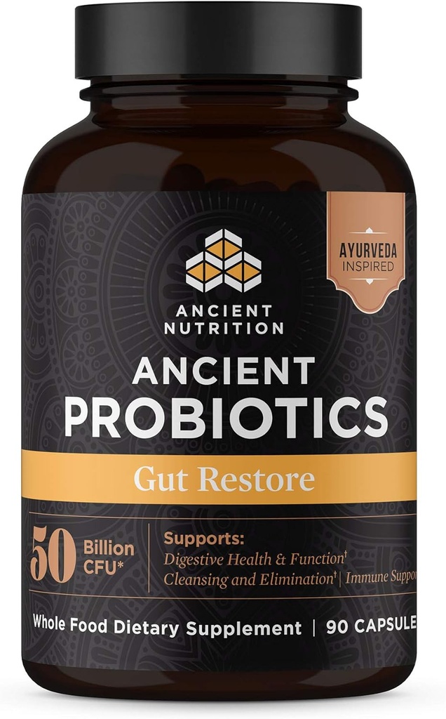 Oude Voeding Probiotica, Gut herstellen 90ct met Ginger en Fenegriek, Ondersteunt spijsverteringsfuncties, Vermindert diarree, Constipatie, Gas en Bloating, Superfoods Blend, 50 miljard CFU*/Serven