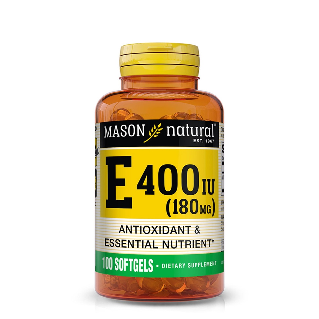 MASON NATUURLIJKE Vitamine E 180 mg (400 IE) - Antioxidant en essentieel Nutriënt, Gezond immuunsysteem, huid en ogen, Geheel Lichaamssupplement, 100 Softgels