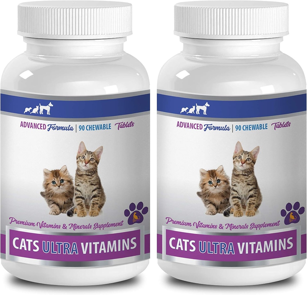 Vitaminen voor Katten Immune Systeem - Ultra Vitaminen voor Katten - Gezonde Mineralen en Vitaminen Formule - Kauwen - kat Calcium Supplement - 2 Flessen (180 Treats)