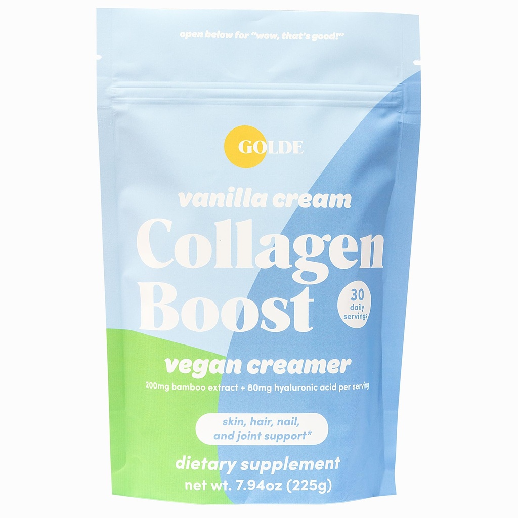 GOLDE - Collagen Boost Vegan Creamer - Vanilla Cream - Plant Based Collagen Supplement w/Hyaluronic Acid, Biotin, & Bamboo Extract - Supports Hair, Skin, & Nail Health - 30 Servings