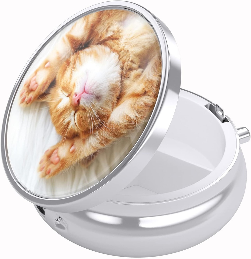 Boîte à pilules Nipichsha, petit cas de pilule pour la Purse & Pocket, Mignon organisateur de médecine de voyage, porte-conteneur de médicament portable pour contenir des vitamines, médicaments, huile de poisson et supplément, mignon chat