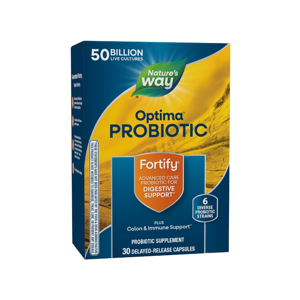 Nature's Way Fortify Optima Probiotic for Men and Women, 50 Miljard Live Cultures, 6 Strains, Supports Digestief en Immune Health*, 30 Capsules (Verpakking mei Vary)