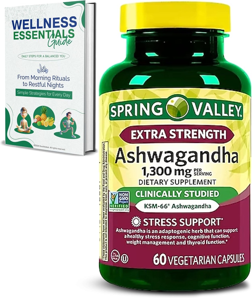 Extra sterkte Ashwagandha 1300 mg, 60 Vegetarische capsules - Stress en cognitieve ondersteuning - Holistisch welzijn, sojavrij, glutenvrij en Lactosevrij