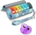 FINPAC Pill Organizer 2 keer per dag, Large Weekly PM Pill Box met dragen PU lederen behuizing voor 7 dagen Medicatie Zorg, Ronde Medicine Vitamine Dispenser Container en houders (Emerald Illusies)