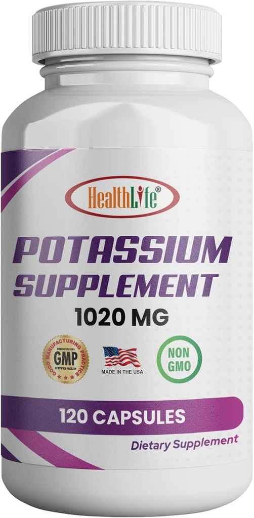 HealthLife Kaliumsupplement, 1020 mg,60 porties, 120 capsules, Kaliumbicarbonaat