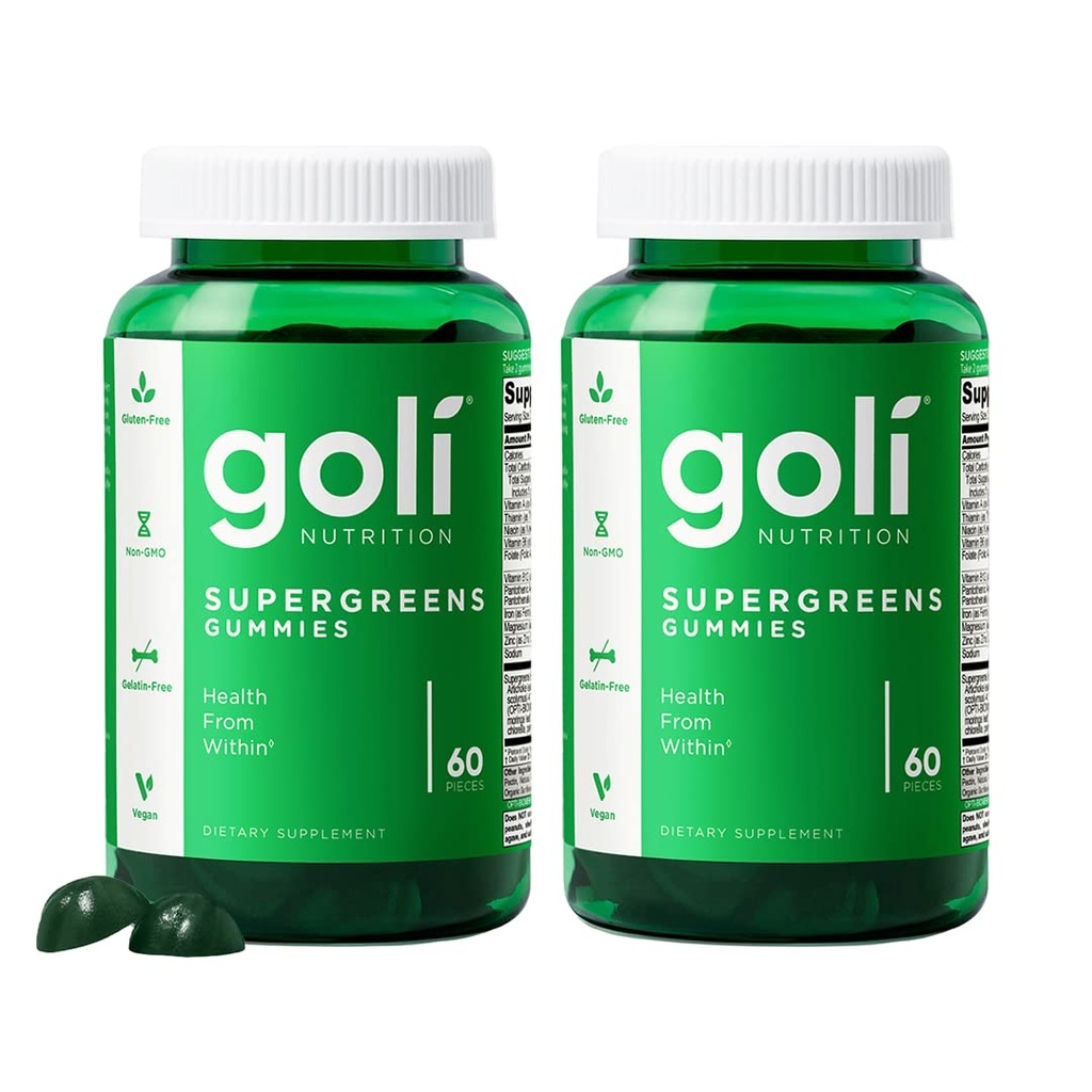 Goli SuperGreens Vitamine Gummy - 120 Telling - Essentiële Vitaminen en Mineralen - Plant-Based, Vegan, Glutenvrije & Gelatine Vrij - Gezondheid van binnen, Verpakking van 2