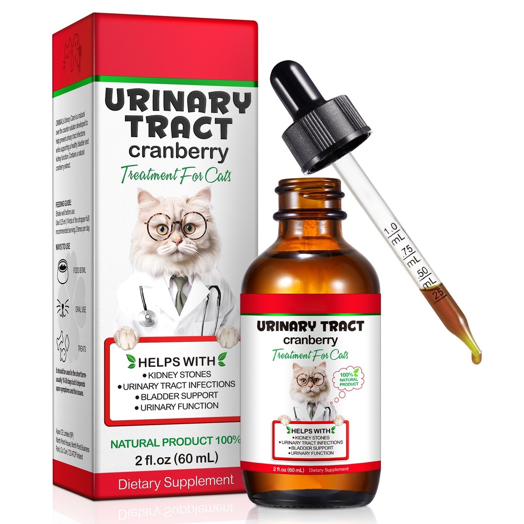 Urinetrekker voor katten, Natuurlijke Kat urinetrekinfectie Behandeling Druppen Ondersteunt Bladder, Niersteen, Kat UTI, Cranberry Nierblaas Ondersteuning Supplement, Kip smaak - 60ml / 2.02oz