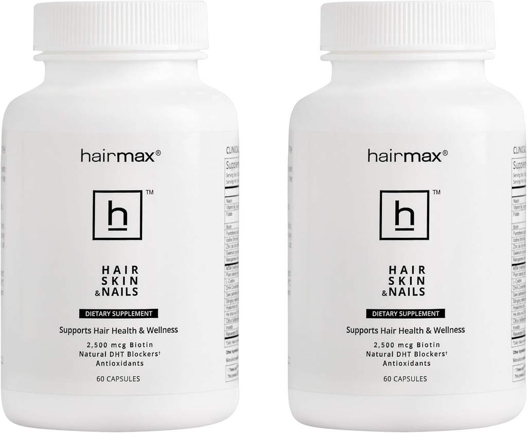 Haarmax voor haar, huid en nagels Dieetsupplement Haarverlies en haargroei behandeling voor vrouwen en mannen. Bevat 2500 mcg Biotine, DHT Blocker, MSM & Antioxidanten, Verpakking van 2 flessen