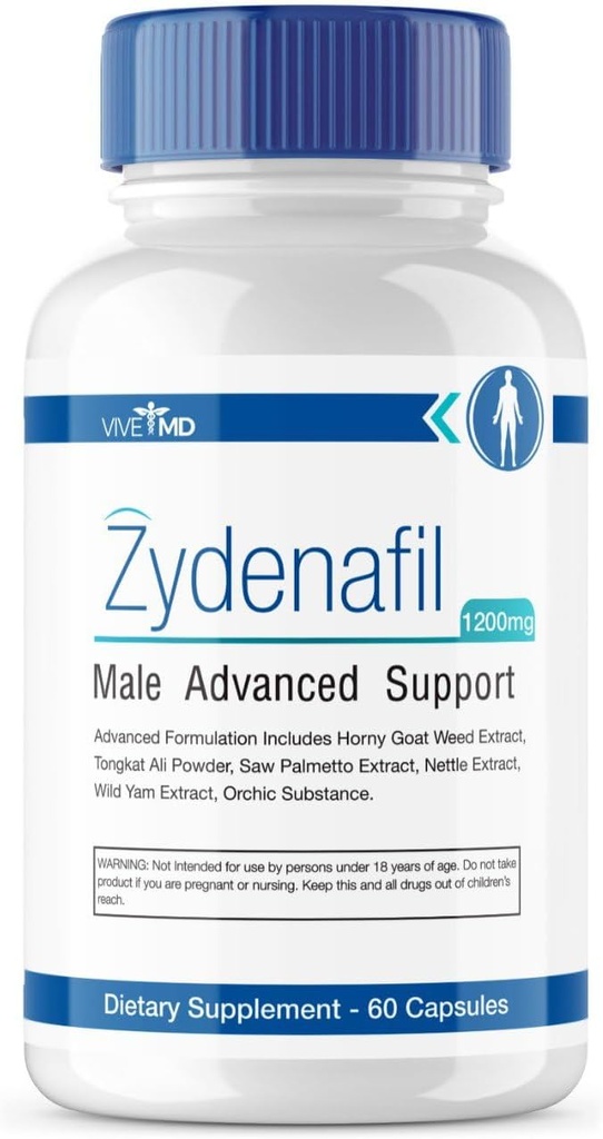 VIVE MD Zydenafil Pillen voor mannen Geavanceerde Formule - Zydenafil Mannelijke Pillen - Zydenafil 1200mg voor maximale sterkte met Tongkat Ali, Saw Palmetto, Horny Goat Weed Reviews (60 Capsules)