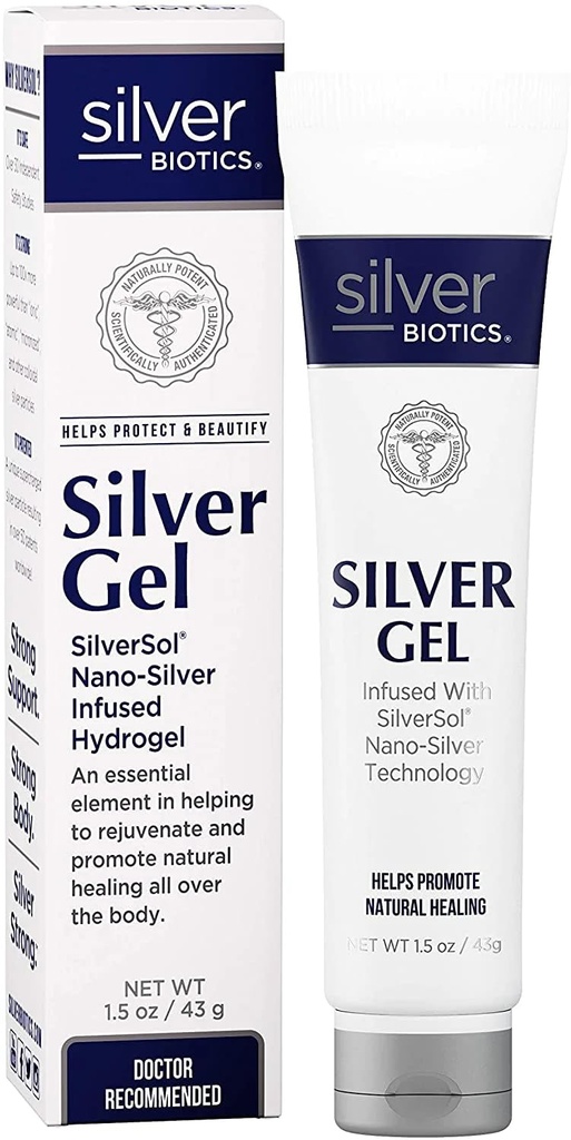 American Biotech Labs Silver Biotics Patented Multivalent SilverSol 20 PPM Soothing Skin Gel Versatile 1.5 oz voor huidcomfort en wellness