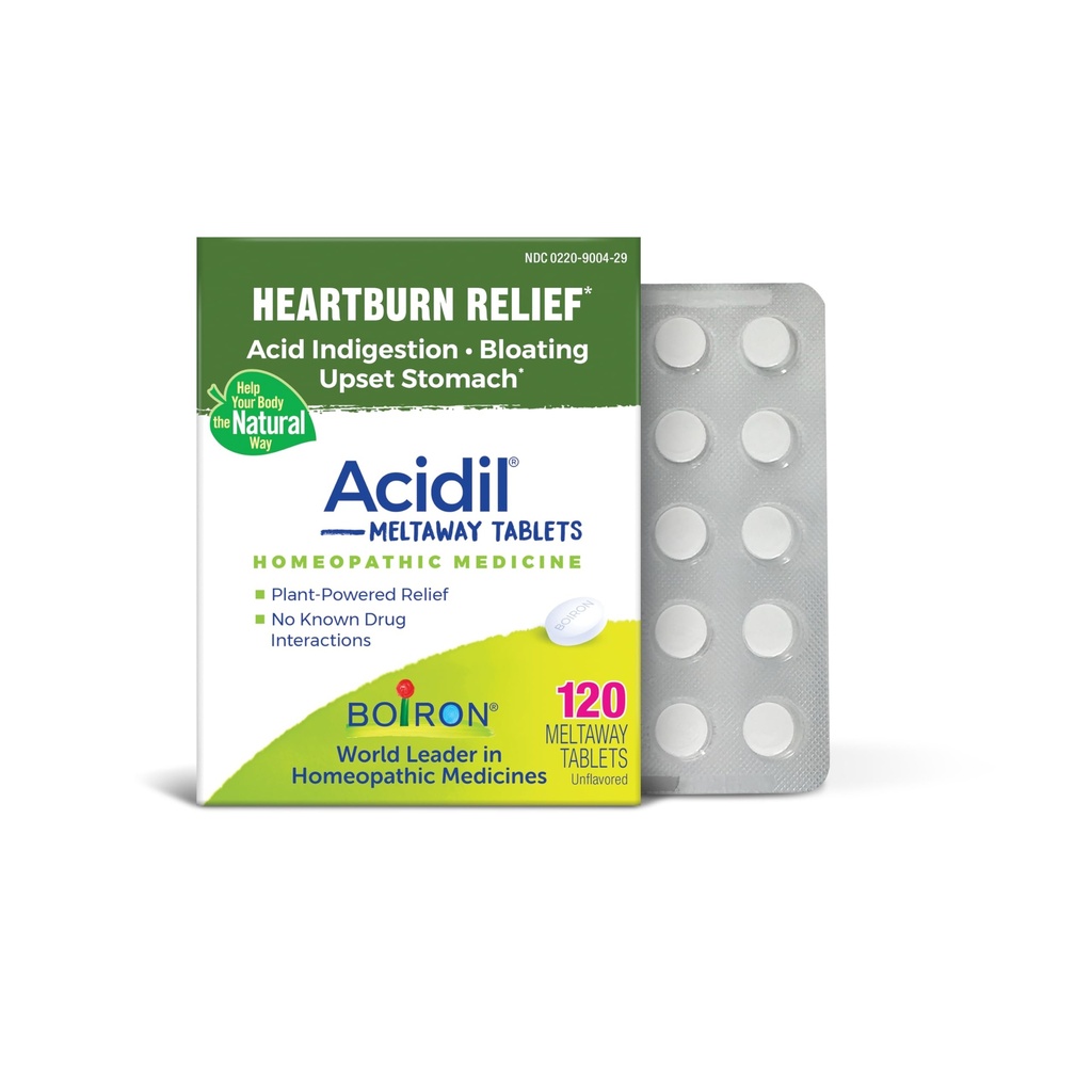 Boiron Acidil Tablets for Relief of Acid Reflux, Heartburn, Indigestie, and Upset Maag - 120 Tel.