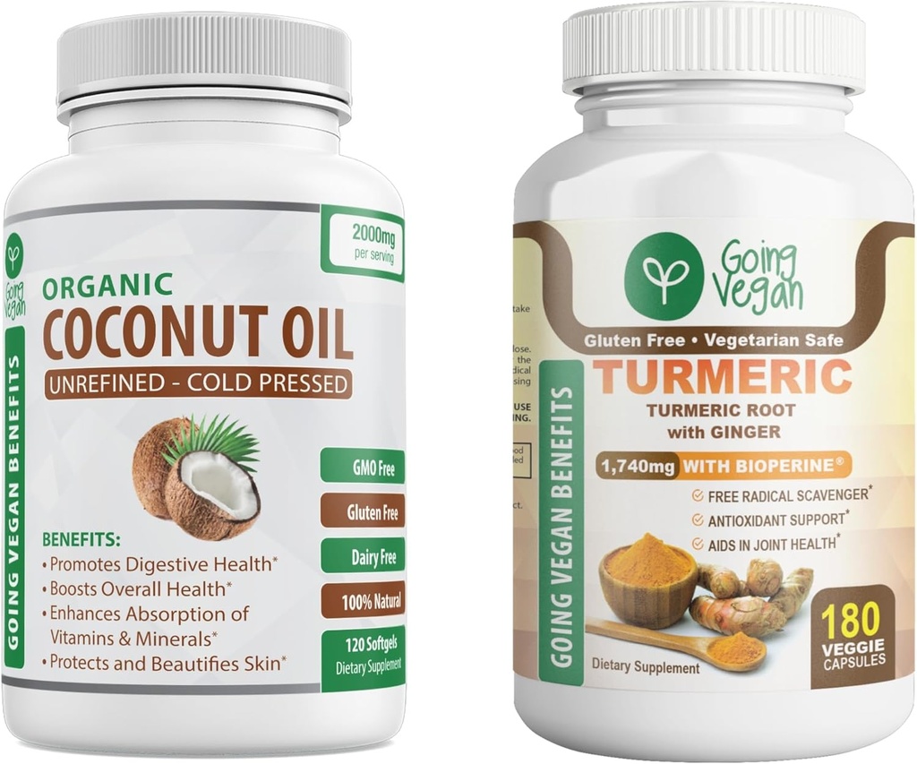 Huile de coco biologique et curcumine curcumine, Ginger Capsules Bundle!