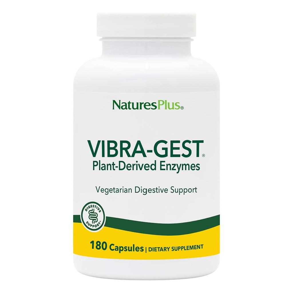 Natures Plus Vibra-Gest - 180 Capsules - Vegetarische Digestieve Ondersteuning Supplement met probiotica, levende groenten en fruit en enzymen - Natuurlijke levende culturen - 180 porties