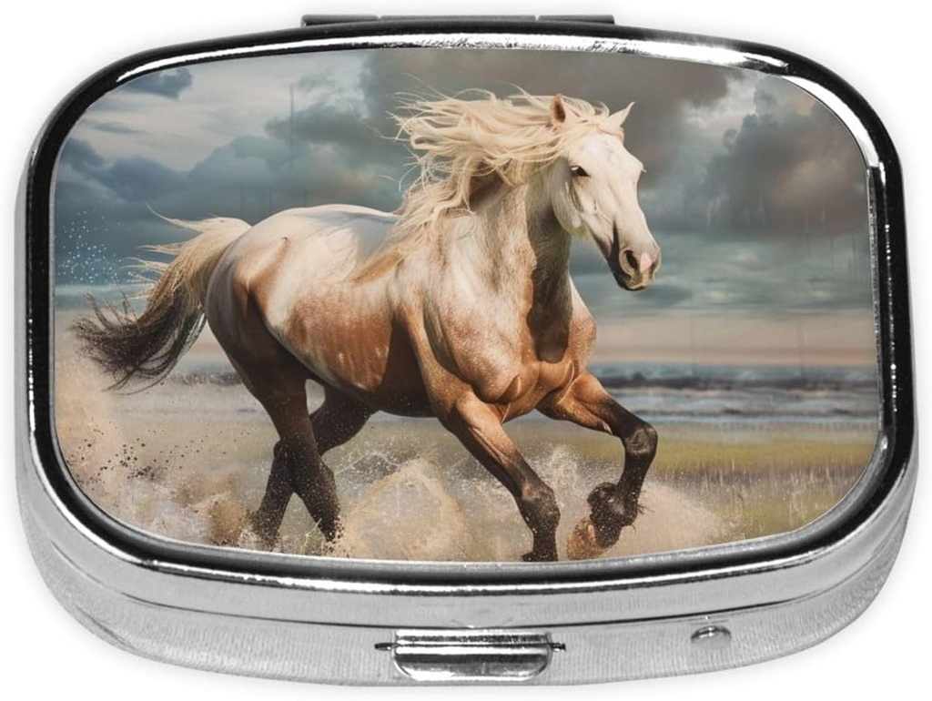 Horse Printed Square Pill Organizer met 2 afdelingen, Portable Mini Pill Box Pill Case voor Geneeskunde, Vitamine, Visolie, Supplementen