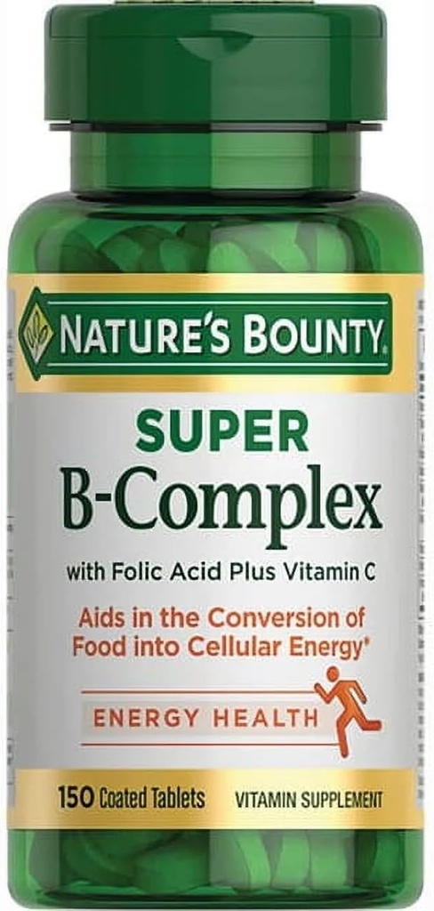 Nature's Bounty Super B-complex met Folic Acid Plus Vitamine C, 300 tabletten (2 x 150 tellingsflessen)