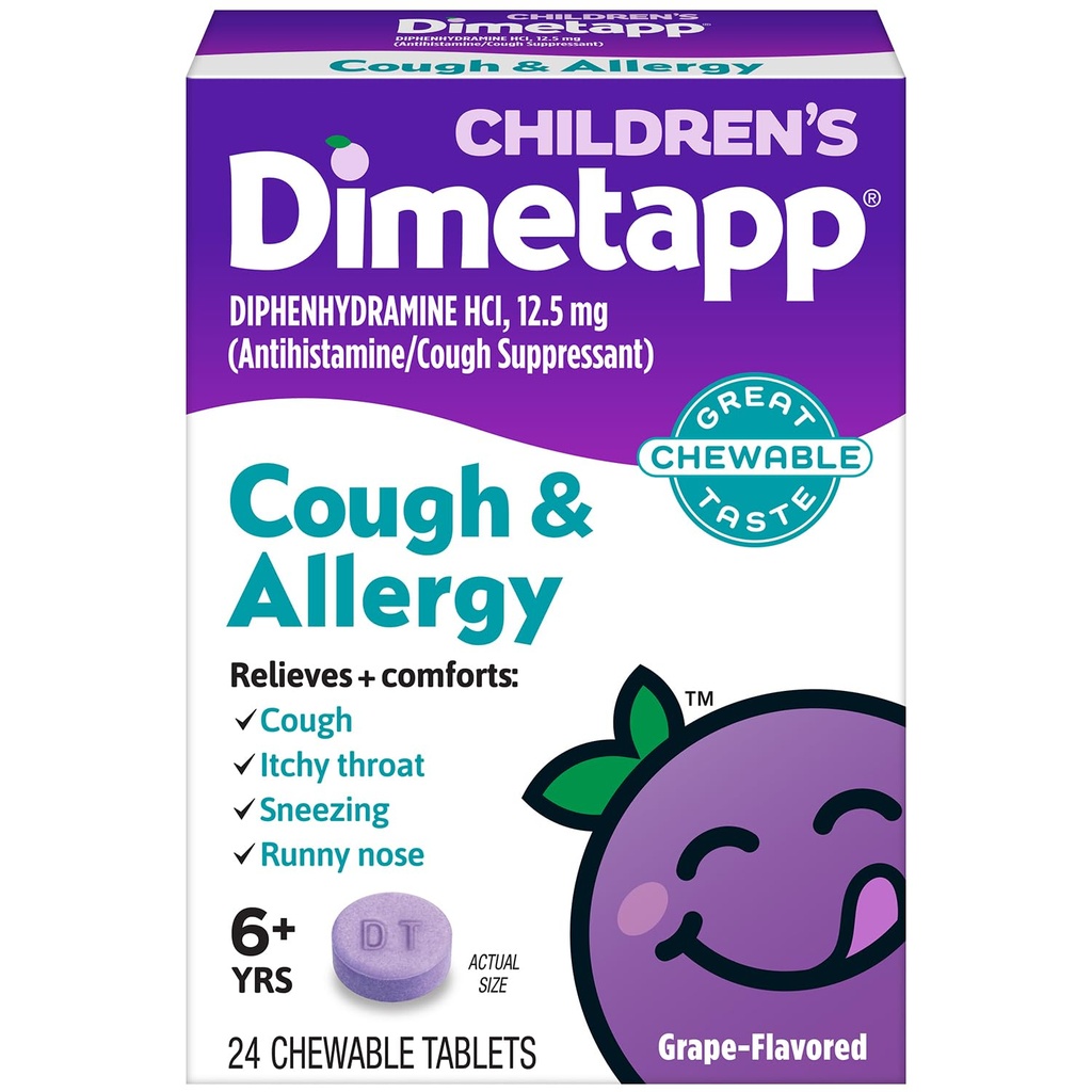 Dimetapp kinderen Hoest & Allergie Kauwgom, 24 tabletten, druiven