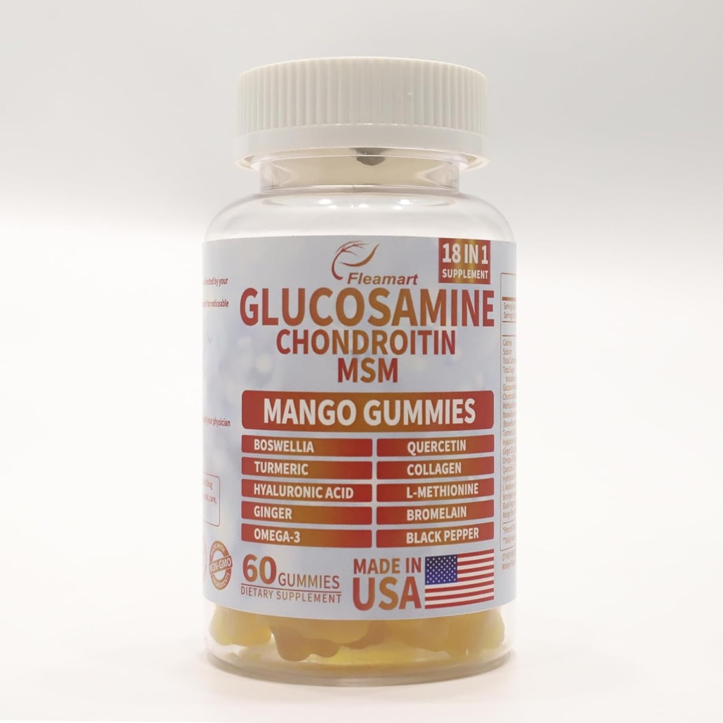 Glucosamine Chondroitin Gummies met MSM 60 CT Suikervrij Glucosamine Chondroitin Gummies Drievoudige sterkte voor gezamenlijke gezondheid en immuunondersteuning voor volwassenen, mannen en vrouwen - Mango smaak