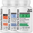 3pk Detox Cleanse Kick Off Gestion du poids , Colon Cleanser + pilules de perte d'eau w Dandelion + ACV Detox corps complet + probiotiques , pour l'estomac plat, la taille, le métabolisme, le ballonnement – 90 pilules