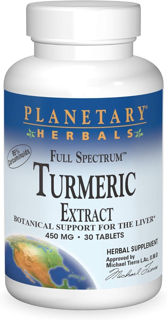 Planetaire kruiden volledig spectrum Kurkuma extract tabletten, 450 mg, 30 Tellen
