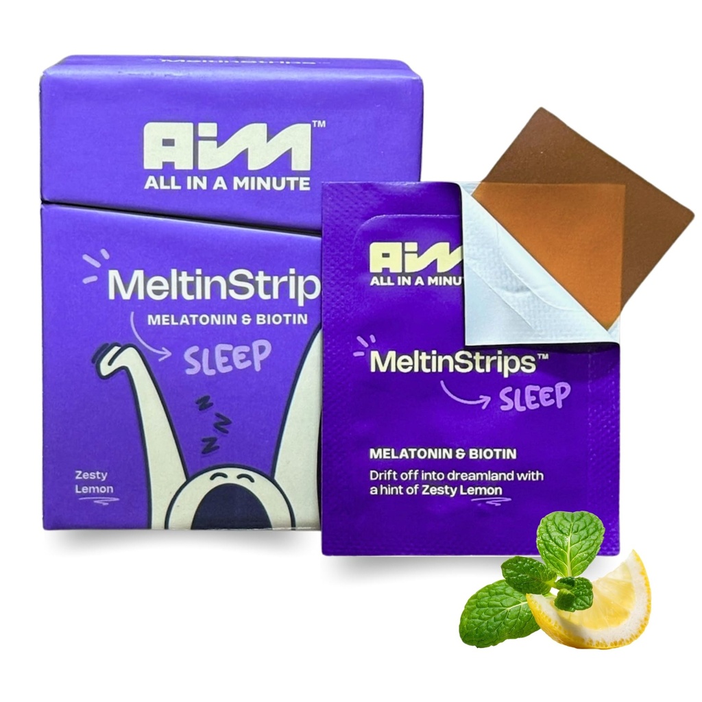 MeltinStripsTM Fast-Active Sleep Strips met 5mg Melatonine, Biotin, Valeriaanwortel, Citroen Balm & kamille 