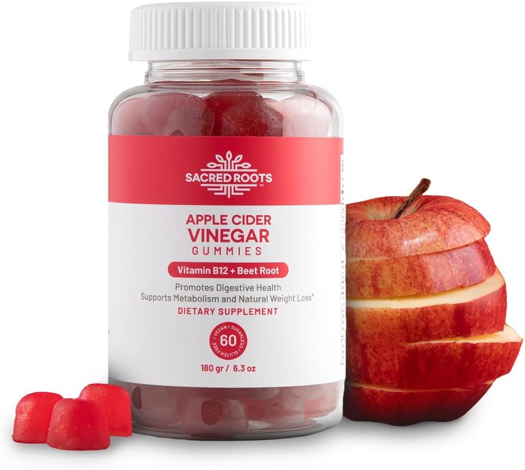 Apple Cider Vinegar Gummies - Suikervrije Apple Cider Gummies met vitamine B12 en bietenpoeder - Veganistisch, niet-GMO & Glutenvrij, gemaakt in de VS (30 porties)