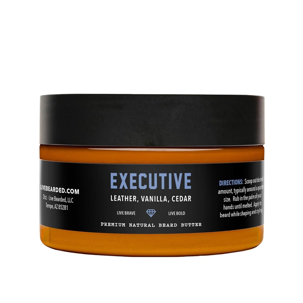Live Bearded Beard Butter, 3 fl oz - Made in the USA - All-Natural Leave-in Conditioner and Softener with Shea Executive Scent - Cedar, Vanilla