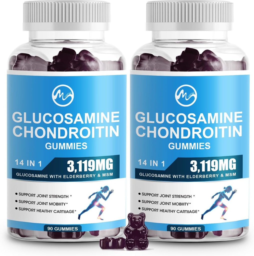 M inch Glucosamine Chondroitin Gummies, 1500mg Glucosamine & 1000mg MSM per Serving, Joint Support Supplement for Adults, Elderberry Flavor, 45 Servers(Pack of 2)