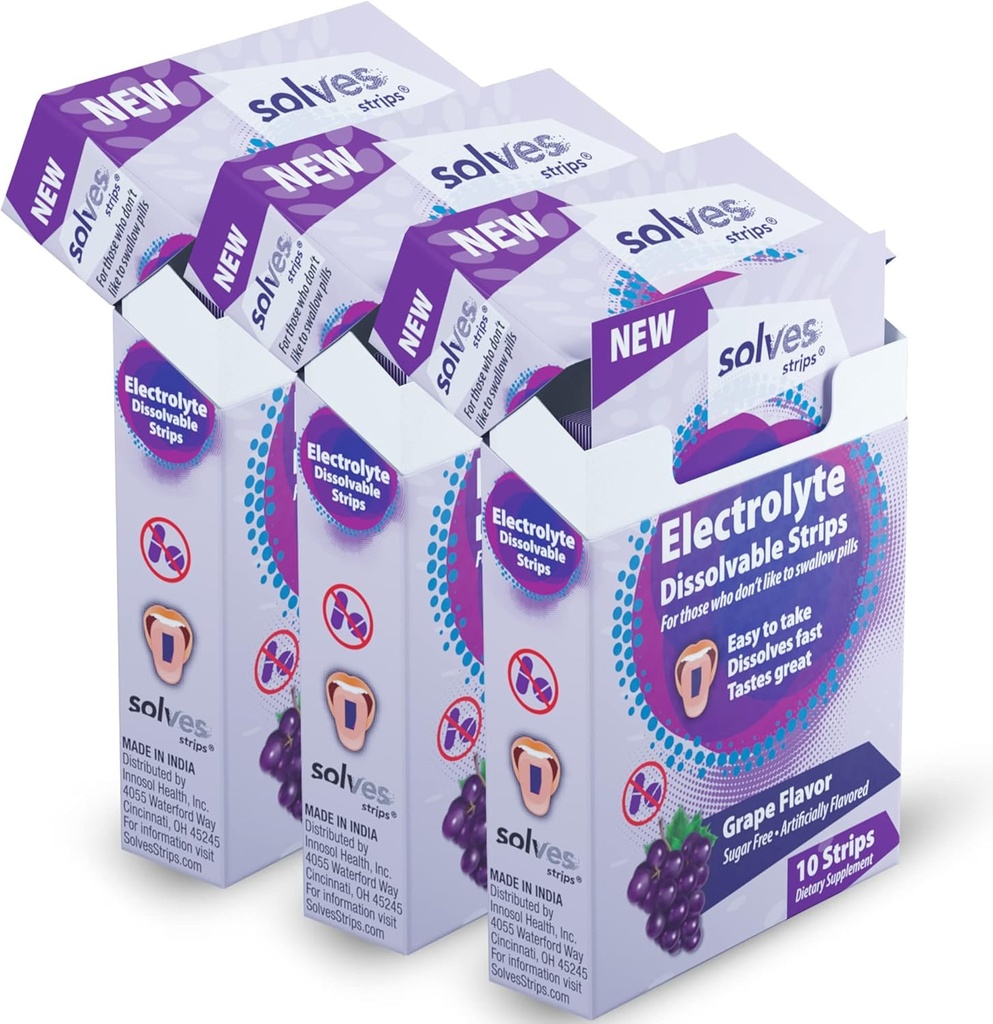 Elektrolyt vervangende Strips - Sugar-Free, Grape Burst Smaak, Hoge Potentie voor Instant Hydration, Perfect voor Gym & Outdoor Activiteiten, 10 Strips in Portable Single-Serve Packs