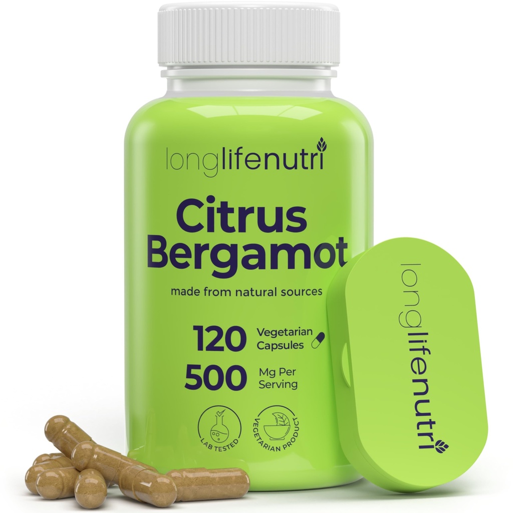 LongLifeNutri Citrus Bergamot Extract 500mg - 120 Vegetarische Capsules, 40% Polyfenolische Flavanonen, 4-maand supply, Plant-Based Anti-Oxidant, Getest, Made in USA
