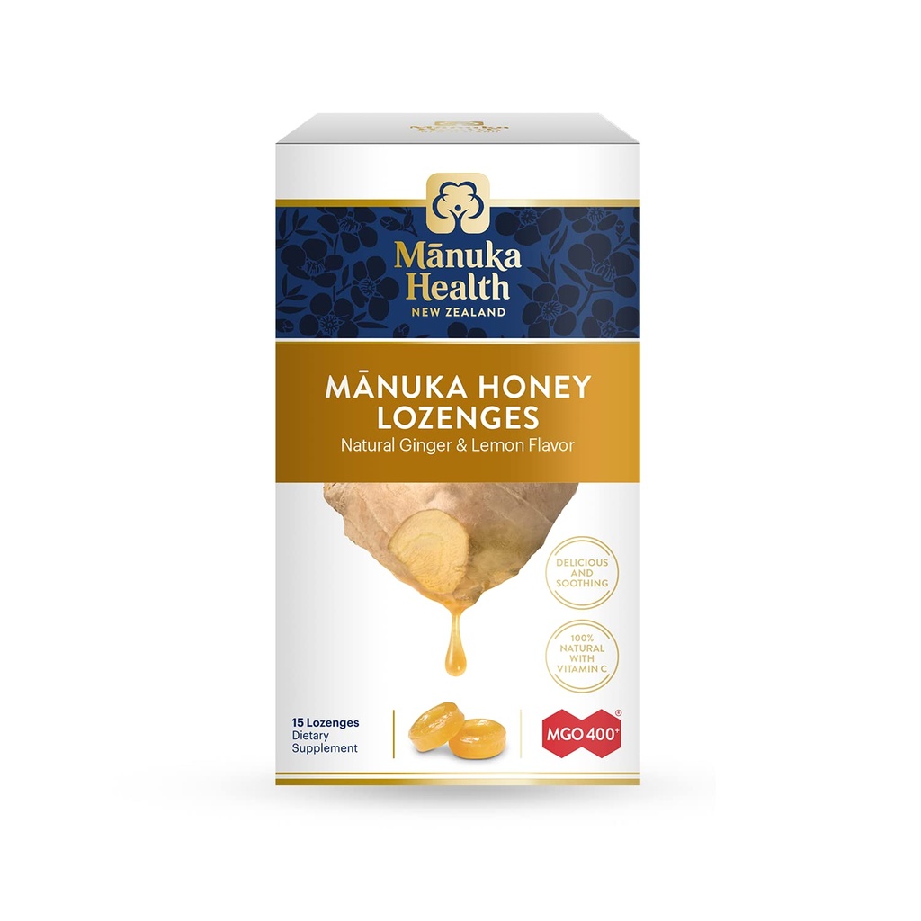 Manuka Health Manuka Honey Lozengem 15 Citroen en Gember Gearomatiseerde Lozengem.