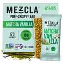 Mezcla Puff Crispy Protein Bars, Glutenvrije & Vegan Protein Bars, 10g Proteïne, Alt voor knapperige rijst Treat, Granola Bars & Breakfast Bars, Gezonde snacks voor volwassenen, Matcha Vanilla, 12 Pack