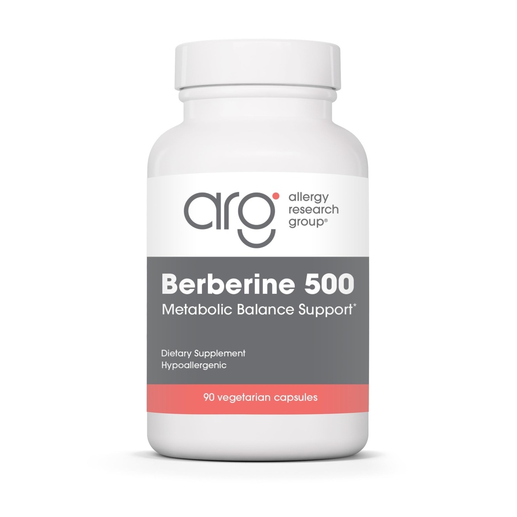 Allergie Research Group Berberine 500mg Supplement - Multi-Faceted Metabole Ondersteuning, Ondersteunt gezonde cholesterol, Indiase Barberry Root, Hypoallergeen, Vegetarische Capsules - 90 Tellen