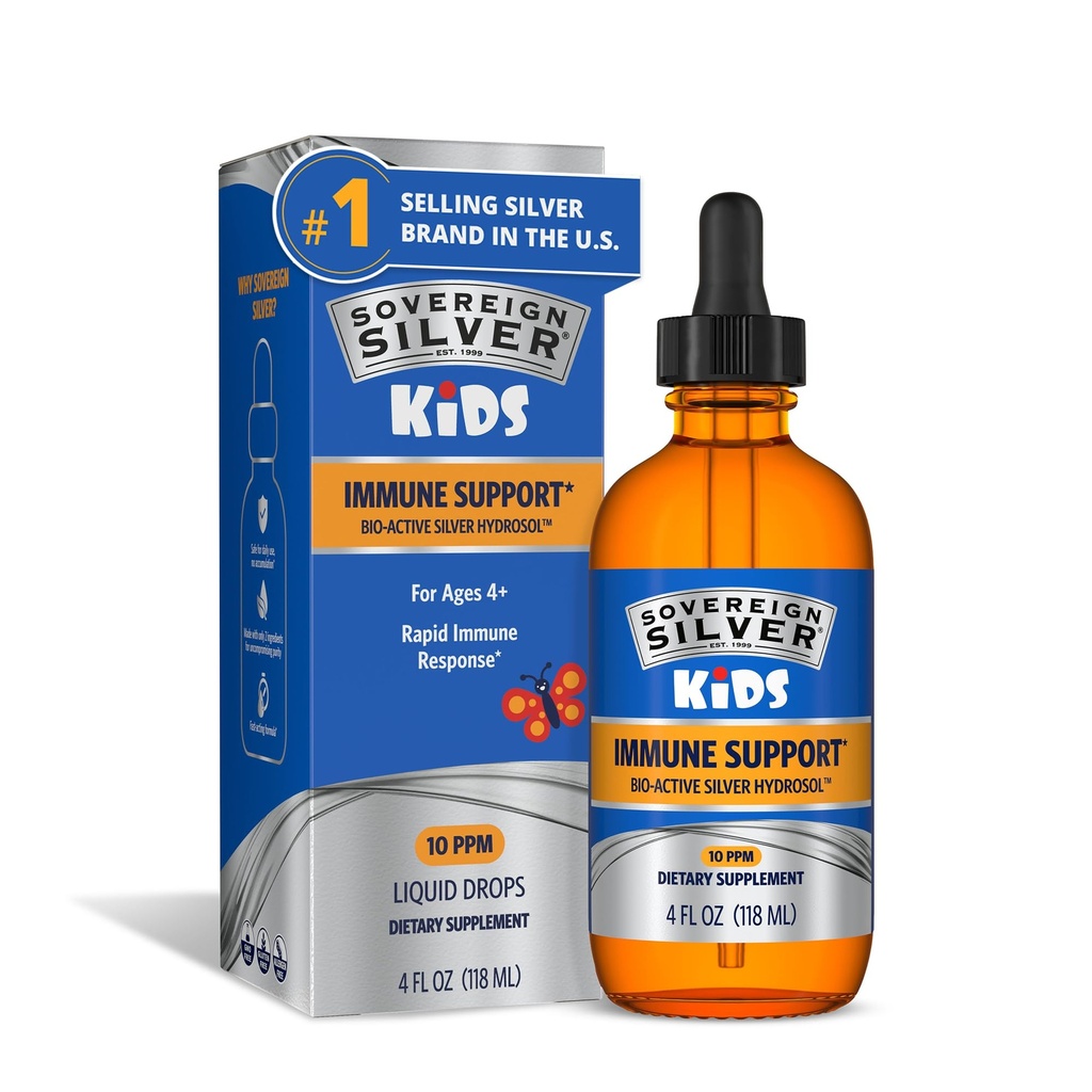 Sovereign Silver Kids Immune Support - Collective Silver, Bio-Active Silver Hydrosol, 10 ppm, Liquid Dropper, 4 Fl Oz, (118 ml)