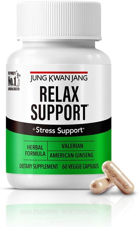 JUNG KWAN JANG Détendez-vous avec la racine valériane (1 000 mg) et le ginseng américain (143 mg) pour le soutien de la relaxation et un meilleur sommeil, 60 capsules à base de plantes pour hommes et femmes