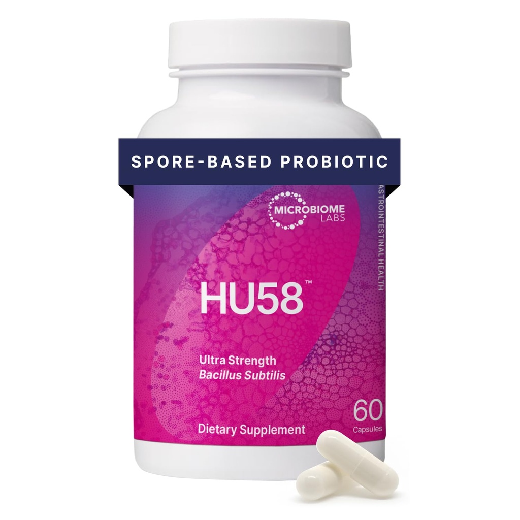Microbiome Labs HU58 Bacillus Subtilis Probiotics for Women and Men - High Potency Spore Probiotic for Digestive Health & Immune Support - Dagelijkse capsules met 10 miljard CFU (60 capsules)