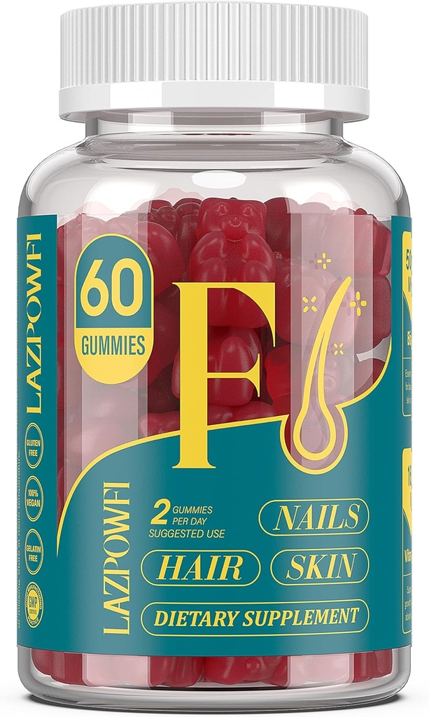 Biotin Gummies voor haar, huid en nagels - Haarvitaminen voor mannen & vrouwen, 10.000 mcg Max sterkte Vitamine B7 voor haargroei en sterkere nagels,60 Graaf - Cranberry Falvor